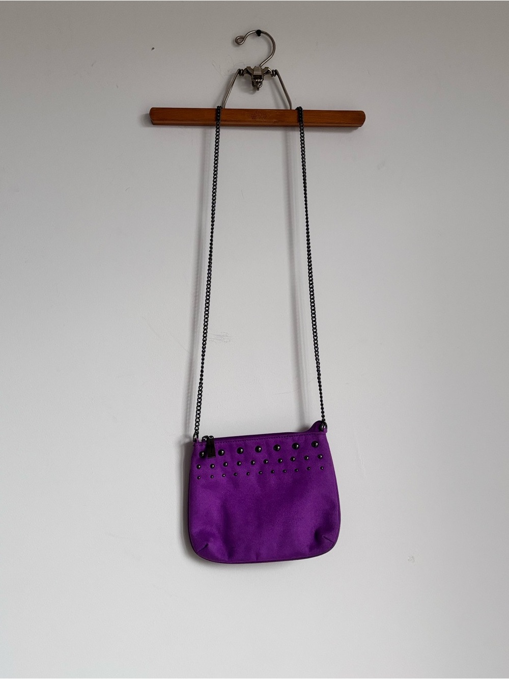 Christian Siriano Purple Faux Suede Studded Chain Strap Crossbody Bag